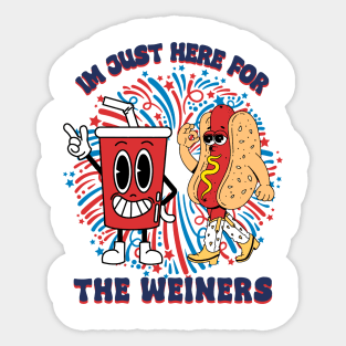 4Th Of July Hot Dog I'm Just Here For The Wieners Sticker